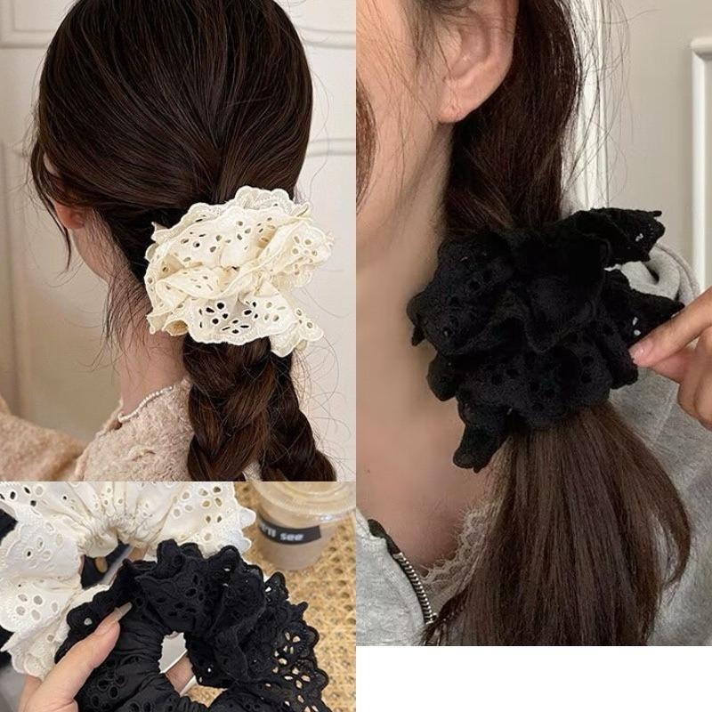 東大門熱銷款 緞面蝴蝶結 髮圈 千鳥紋 髮飾 髮帶 飄帶髮飾 大腸圈 彈力髮圈 大腸髮圈 造型髮圈-細節圖9