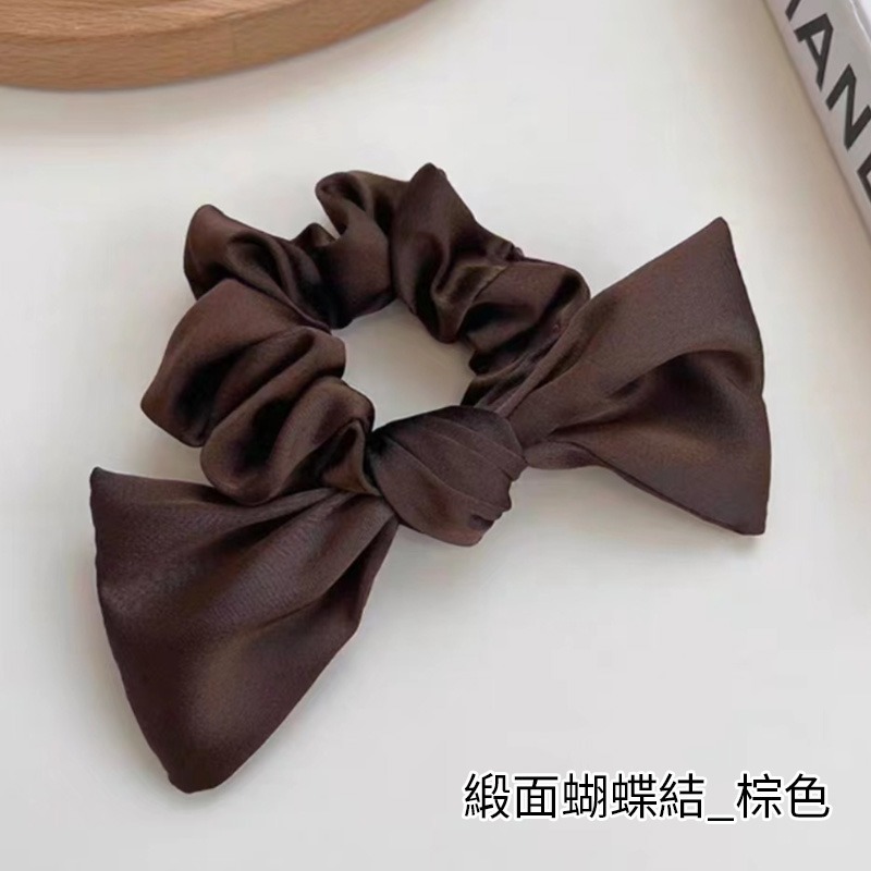 東大門熱銷款 緞面蝴蝶結 髮圈 千鳥紋 髮飾 髮帶 飄帶髮飾 大腸圈 彈力髮圈 大腸髮圈 造型髮圈-規格圖9