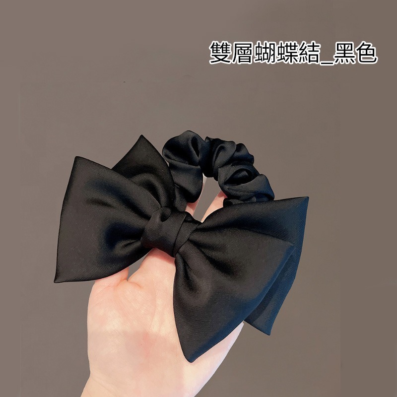 東大門熱銷款 緞面蝴蝶結 髮圈 千鳥紋 髮飾 髮帶 飄帶髮飾 大腸圈 彈力髮圈 大腸髮圈 造型髮圈-規格圖9