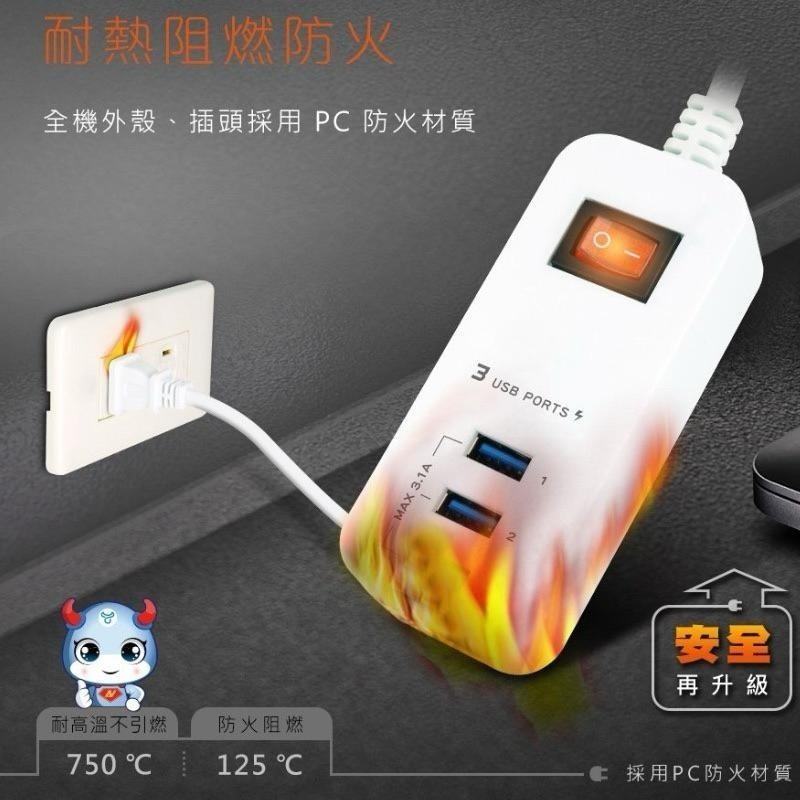 聖岡科技 智能快充延長線 USB-A+USB-C 三孔充電器 USB充電器 充電頭 4尺 120公分-細節圖7