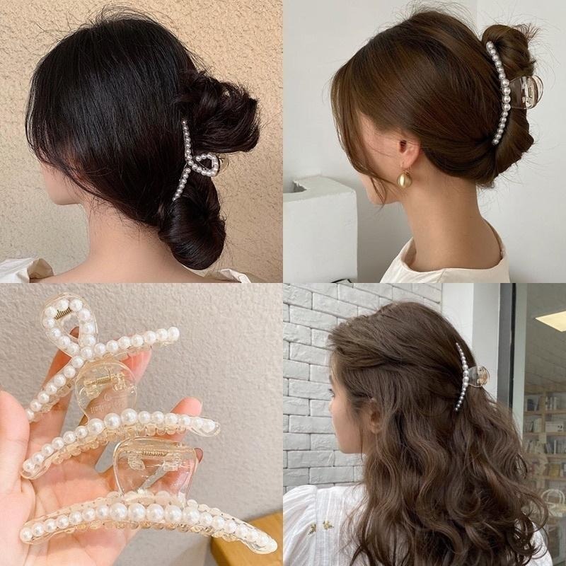 Ins爆紅款 髮夾 大髮夾 韓風氣質抓夾 金屬鯊魚夾 素面 珍珠 水鑽 盤髮 抓夾 爪夾 交叉髮夾 盤頭髮飾-細節圖5