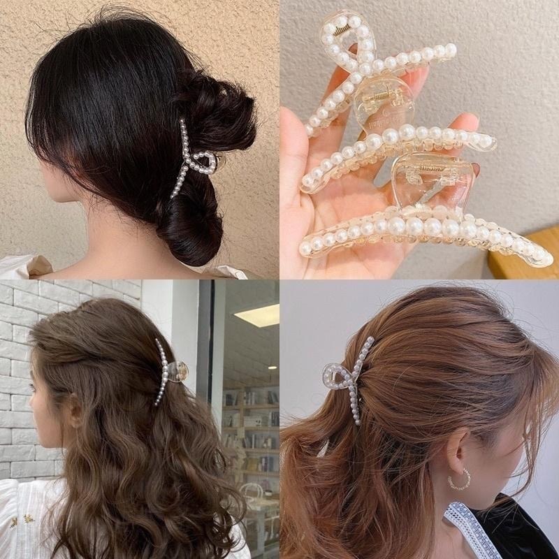 Ins爆紅款 髮夾 大髮夾 韓風氣質抓夾 金屬鯊魚夾 素面 珍珠 水鑽 盤髮 抓夾 爪夾 交叉髮夾 盤頭髮飾-細節圖4
