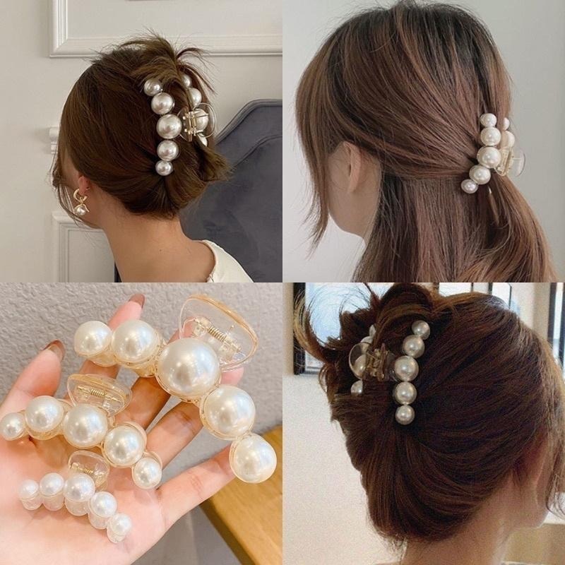 Ins爆紅款 髮夾 大髮夾 韓風氣質抓夾 金屬鯊魚夾 素面 珍珠 水鑽 盤髮 抓夾 爪夾 交叉髮夾 盤頭髮飾-細節圖6