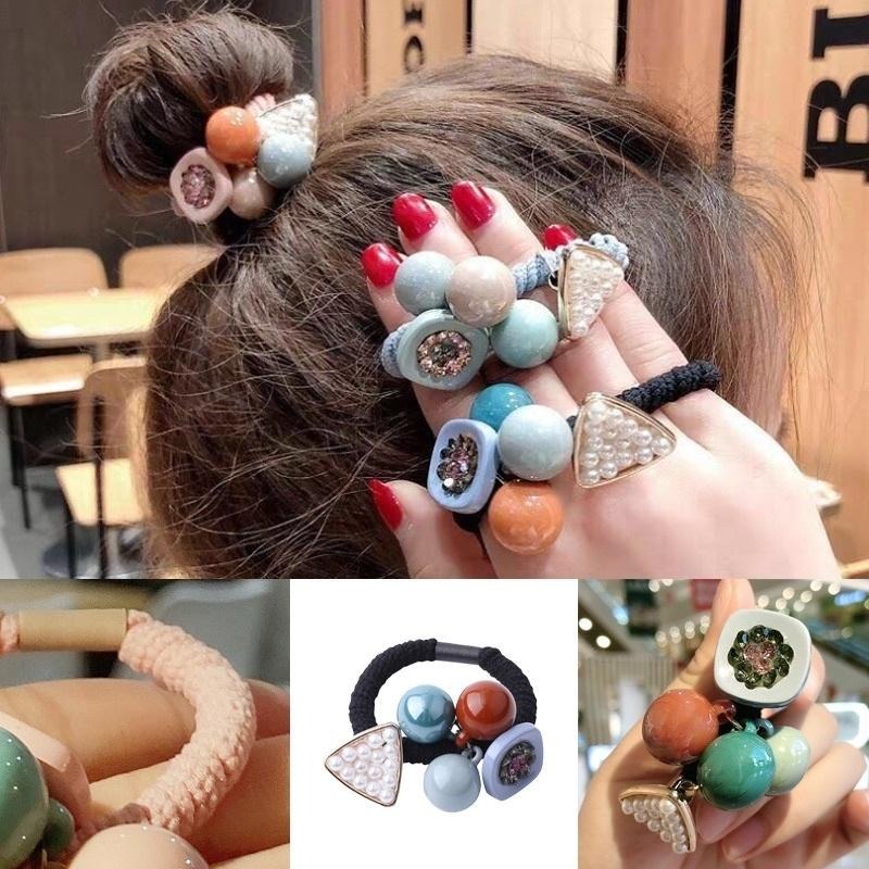 韓版 東大門 髮束 髮圈 小香風 珍珠 水晶 糖果球 髮飾 扎馬尾 低馬尾 丸子頭 髮繩 彈力髮圈 橡皮圈 粗綁繩-細節圖3