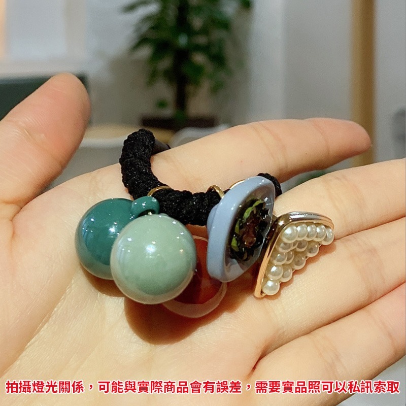 珍珠水晶粗髮圈_黑色