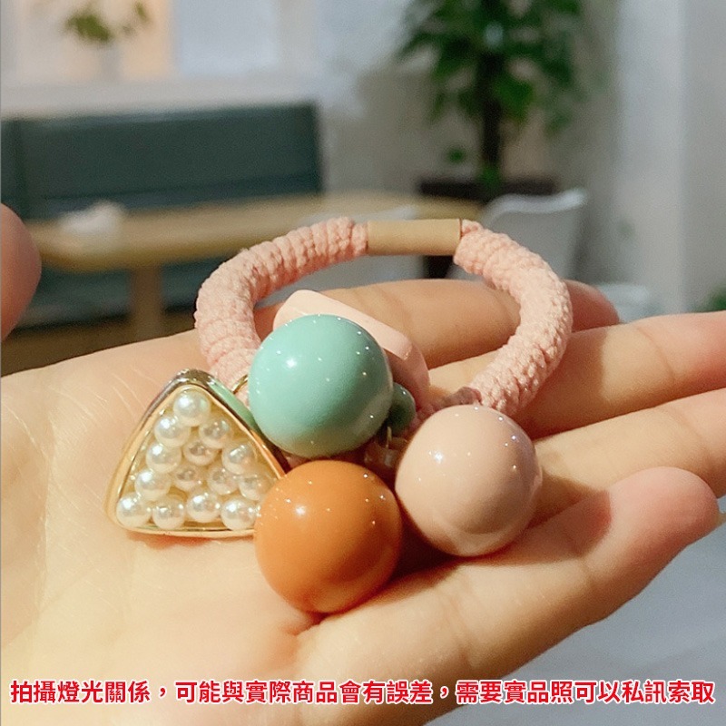 珍珠水晶粗髮圈_粉色