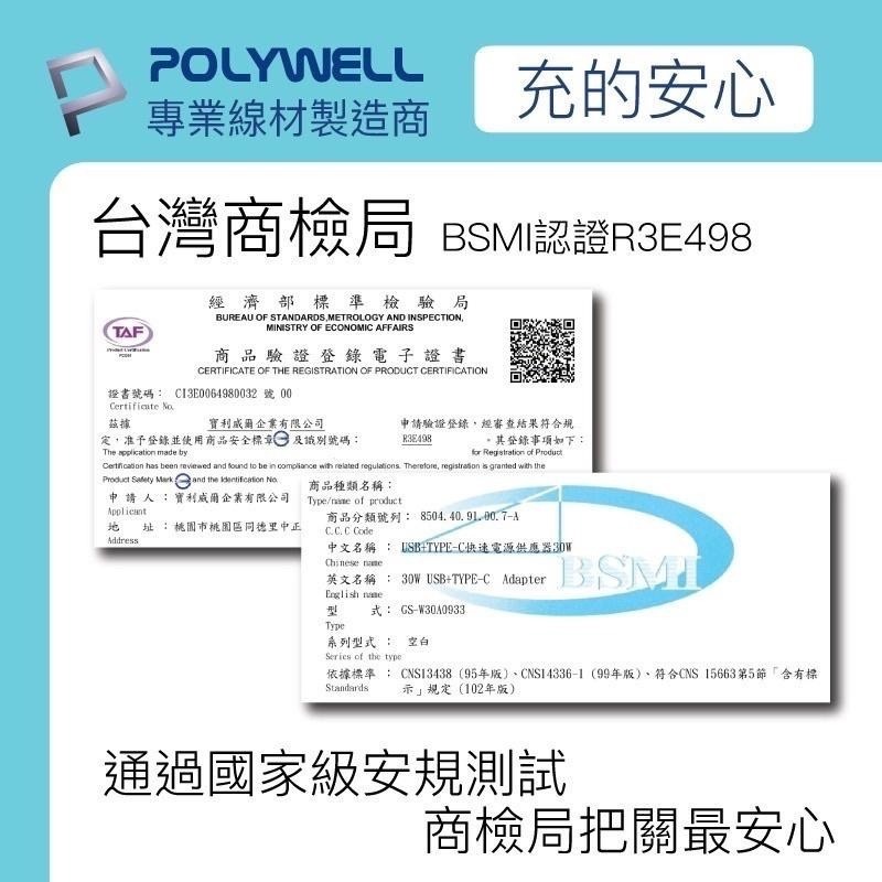 POLYWELL PD雙孔快充頭 30W Type-C充電器 豆腐頭 氮化鎵 適用蘋果iPhone快充 寶利威爾-細節圖6