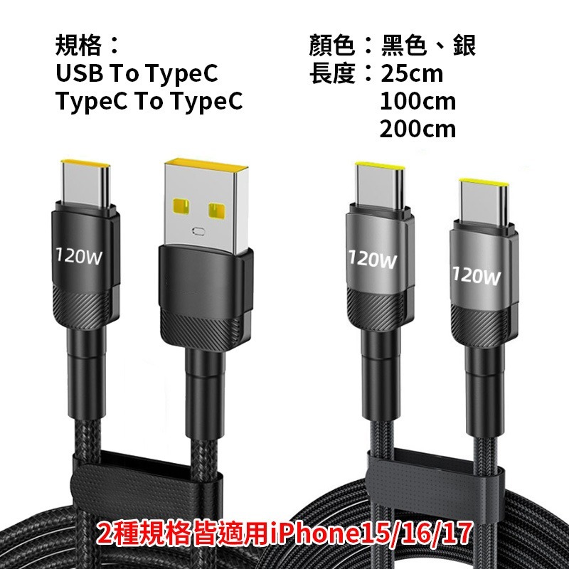 120W超級閃充 PD快充線 雙typeC USBA to typeC 適用iPhone15/16/17充電 星月系列-細節圖10