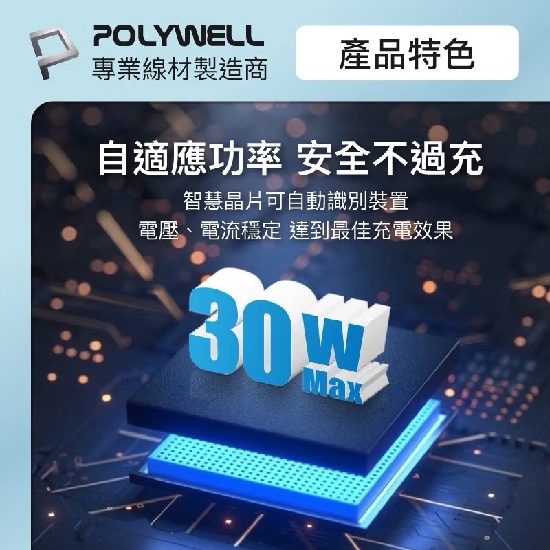 POLYWELL 30W三孔PD快充頭 數位顯示充電器 快充頭 雙USB-C+USB-A 數顯充電器 BSMI認證-細節圖6