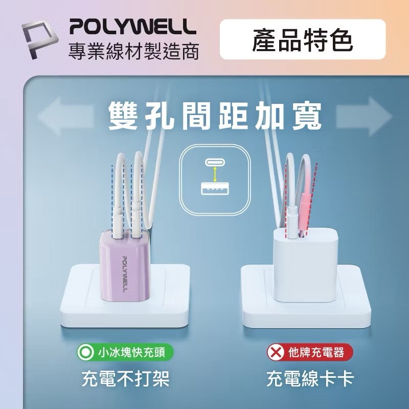 POLYWELL 30W雙孔PD快充頭 方塊充電器 USB-C USB-A GaN氮化鎵 迷你充電器 BSMI認證-細節圖5