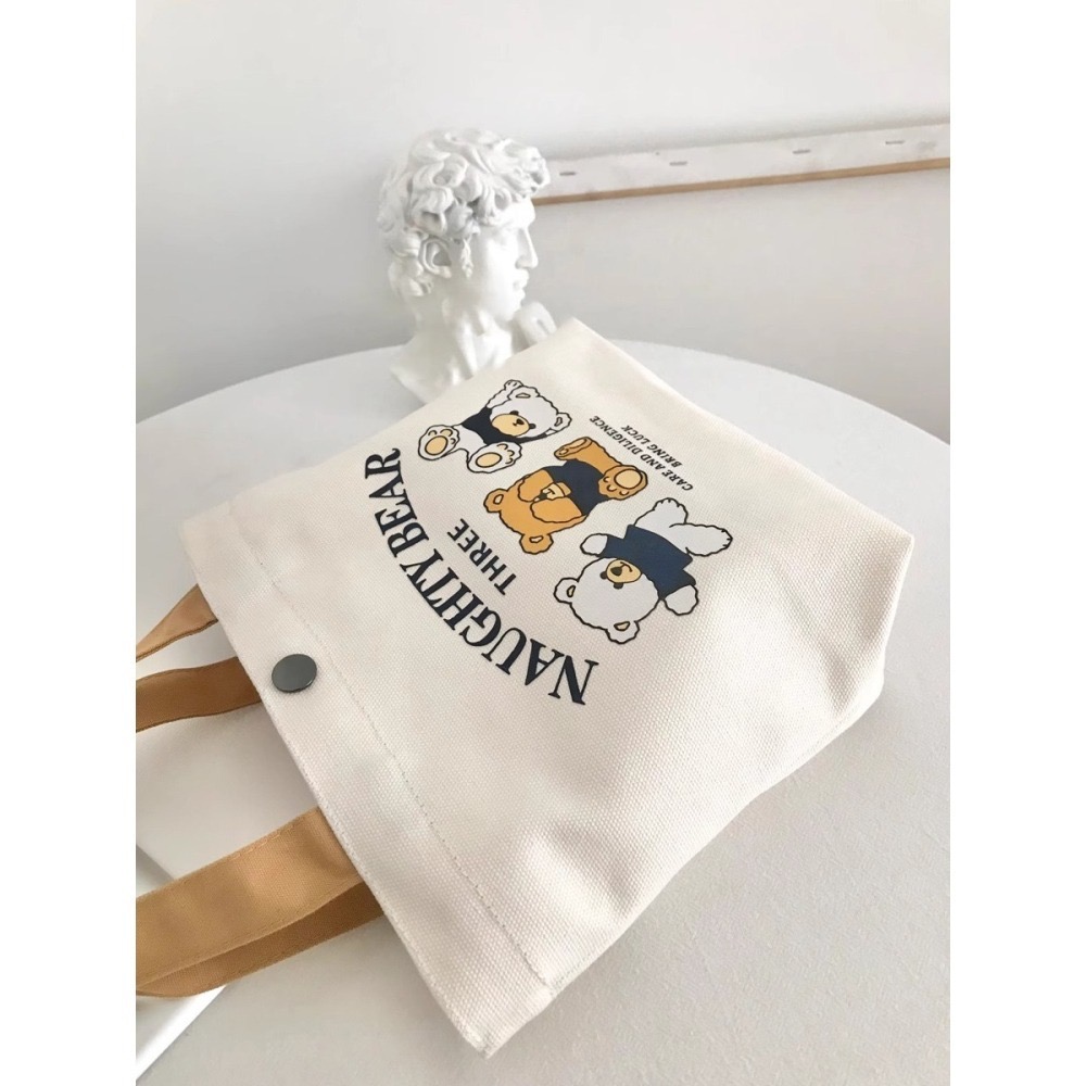 【加厚帆布】✨新款小熊帆布手提包｜擺動熊/巴士旅遊/小熊開車｜輕便可愛｜外出購物袋-細節圖2