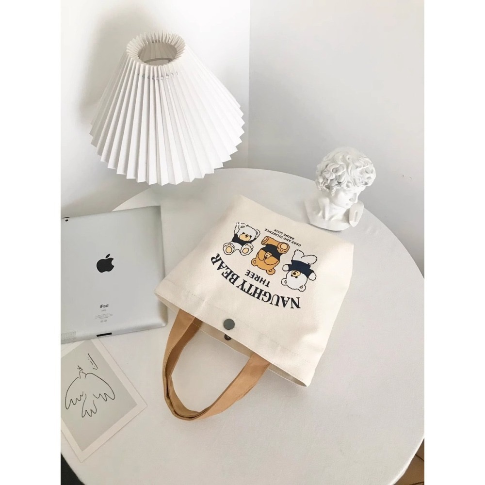 【加厚帆布】✨新款小熊帆布手提包｜擺動熊/巴士旅遊/小熊開車｜輕便可愛｜外出購物袋-細節圖3