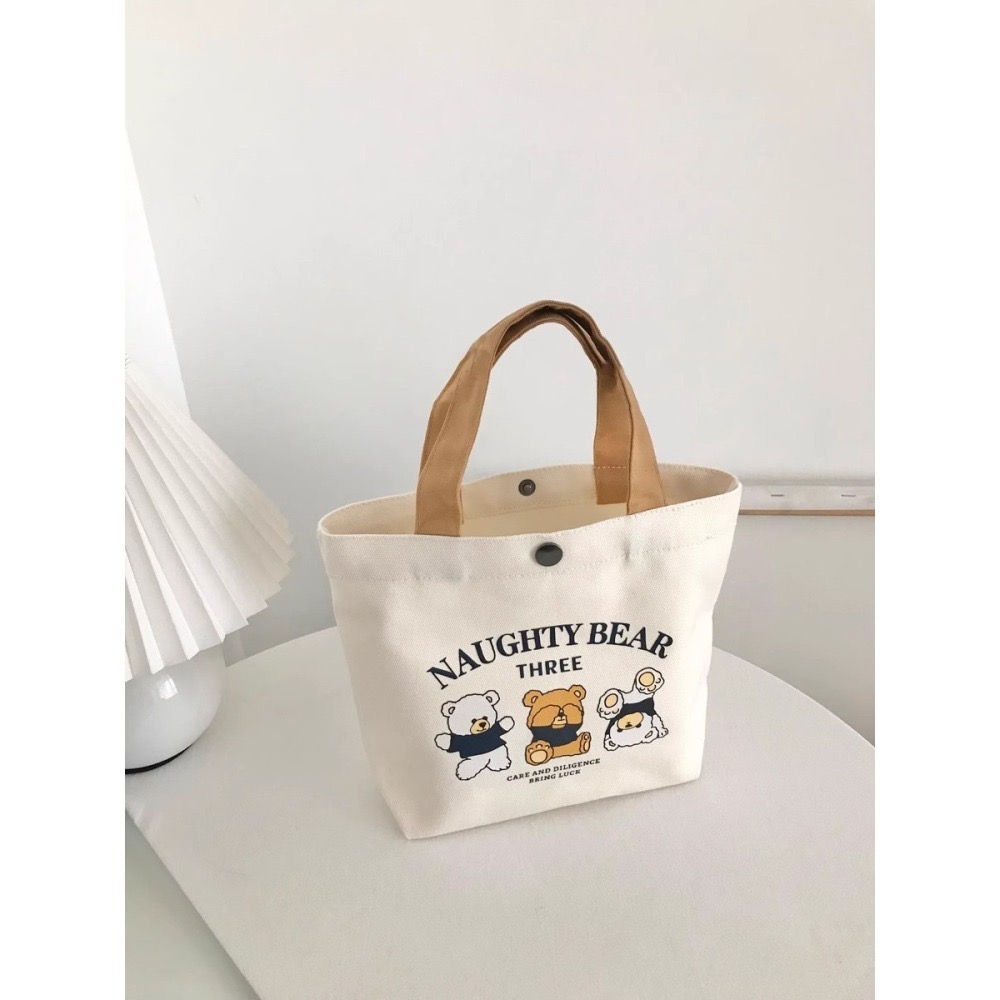 【加厚帆布】✨新款小熊帆布手提包｜擺動熊/巴士旅遊/小熊開車｜輕便可愛｜外出購物袋-細節圖4