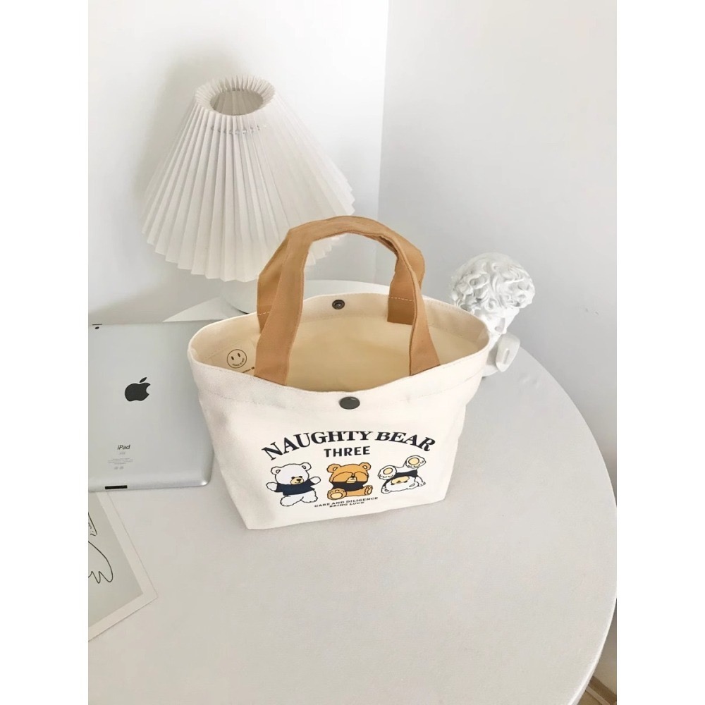 【加厚帆布】✨新款小熊帆布手提包｜擺動熊/巴士旅遊/小熊開車｜輕便可愛｜外出購物袋-細節圖5