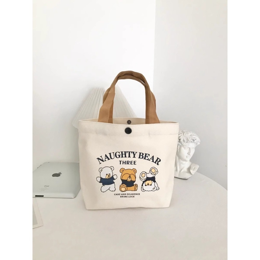 【加厚帆布】✨新款小熊帆布手提包｜擺動熊/巴士旅遊/小熊開車｜輕便可愛｜外出購物袋-細節圖6