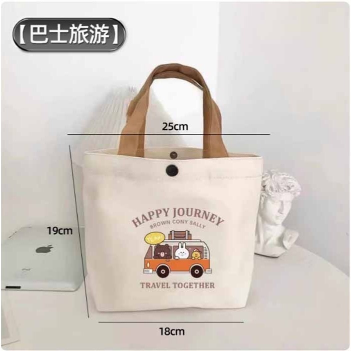 【加厚帆布】✨新款小熊帆布手提包｜擺動熊/巴士旅遊/小熊開車｜輕便可愛｜外出購物袋-規格圖6