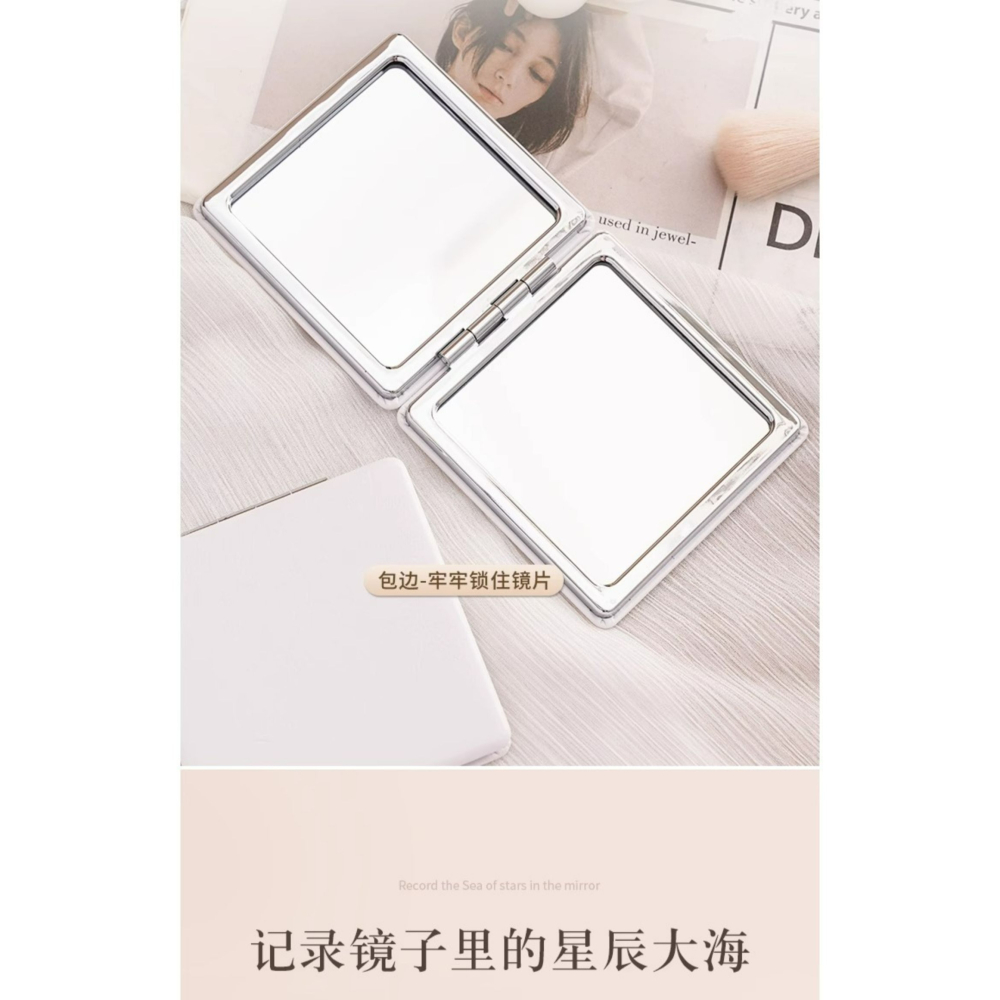 ✨可立式迷你摺疊雙面化妝鏡｜圓形/長方形/正方形｜便攜收納｜簡約白色鏡子｜雙面放大鏡-細節圖7