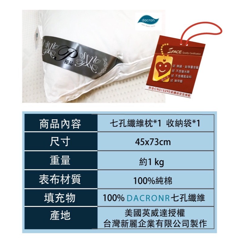 【爽眠工房】  DACRON 抗菌纖維 美國專利英威達 七孔水洗枕  台灣製造-細節圖8