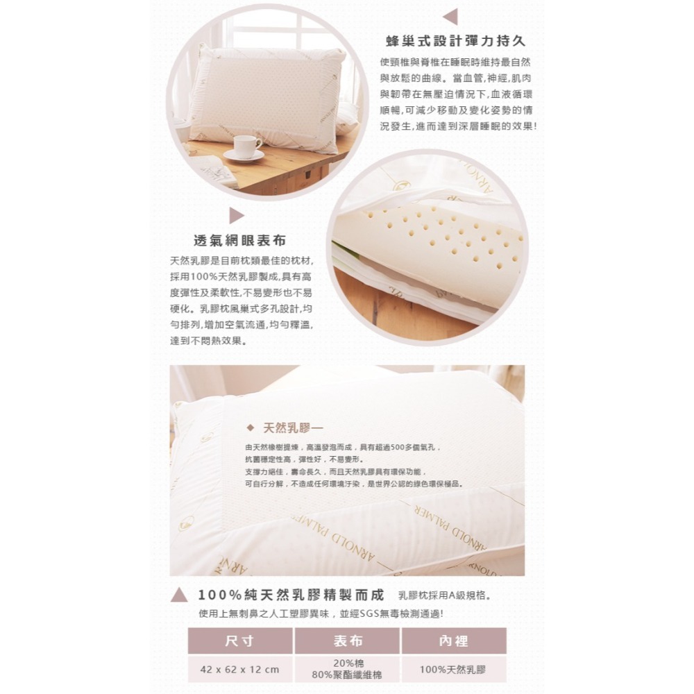 【爽眠工房】ARNOLD PALMER立體網乳膠枕 防蹣抗菌 100%乳膠枕 乳膠 / 防蹣枕頭 / 透氣枕頭-細節圖3