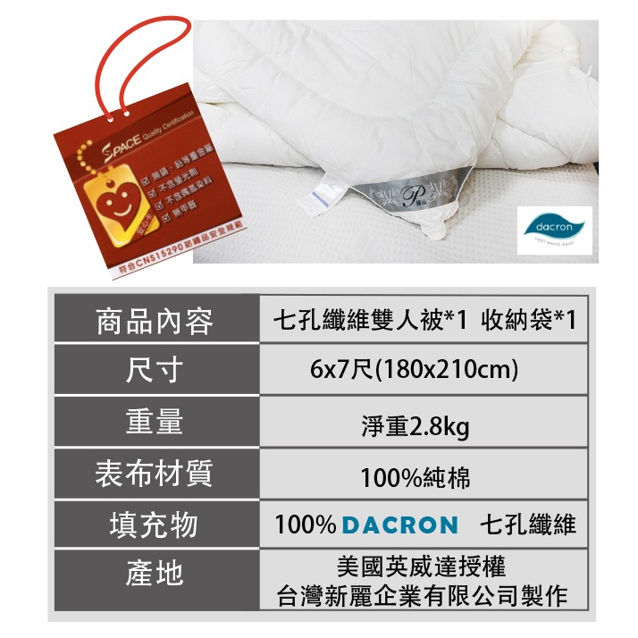 【爽眠工房】DACRON 七孔纖維水洗被 可機洗被胎 可烘乾 抑菌 抗過敏 純棉表布 台灣製-細節圖5