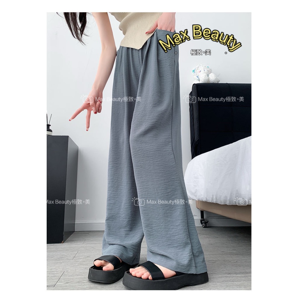 Max Beauty 極致。美 冰絲山本褲 闊腿褲 視覺增高 顯瘦 口袋 彈力 高腰 拖地褲 防曬 好搭 不易變形M17-細節圖9