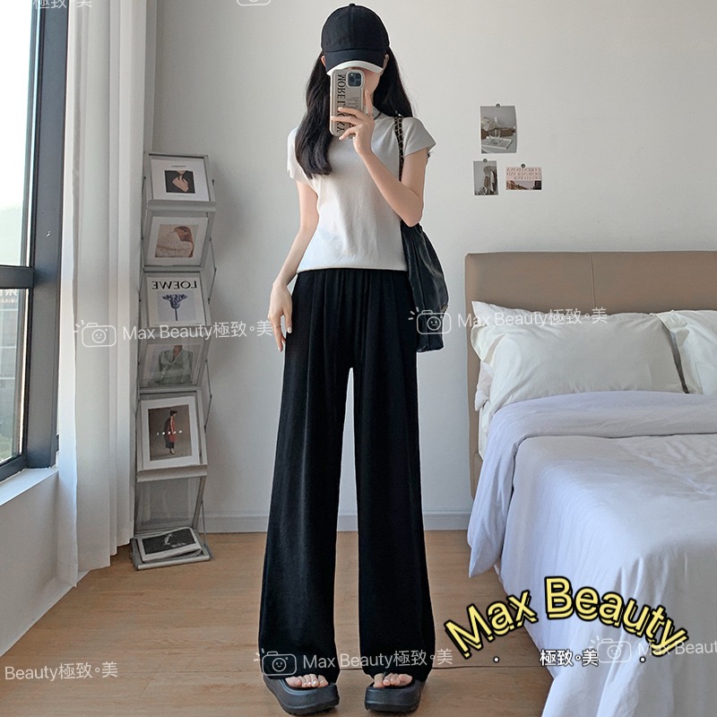 Max Beauty 極致。美 冰絲山本褲 闊腿褲 視覺增高 顯瘦 口袋 彈力 高腰 拖地褲 防曬 好搭 不易變形M17-細節圖10