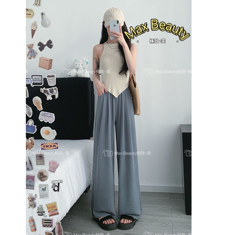 Max Beauty 極致。美 冰絲山本褲 闊腿褲 視覺增高 顯瘦 口袋 彈力 高腰 拖地褲 防曬 好搭 不易變形M17-規格圖11