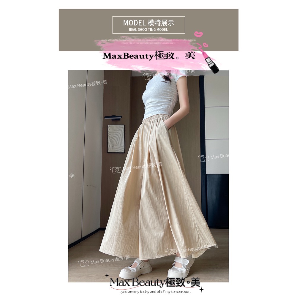 Max Beauty極致。美 涼感山本褲裙 寬版 不易皺 顯瘦 延伸比例 柔軟 修飾下半身 冰絲 9分褲 日系M48-細節圖11