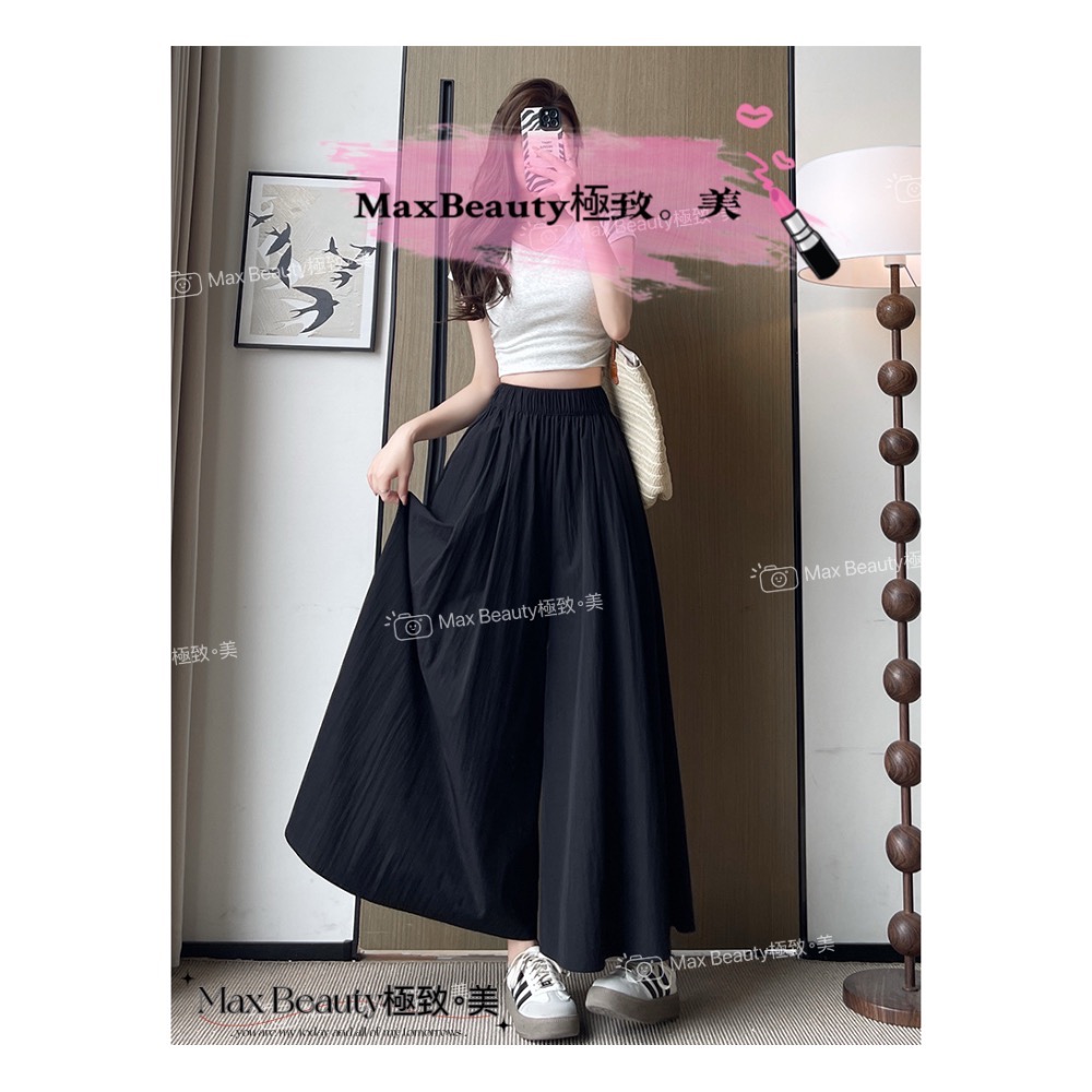 Max Beauty極致。美 涼感山本褲裙 寬版 不易皺 顯瘦 延伸比例 柔軟 修飾下半身 冰絲 9分褲 日系M48-規格圖11