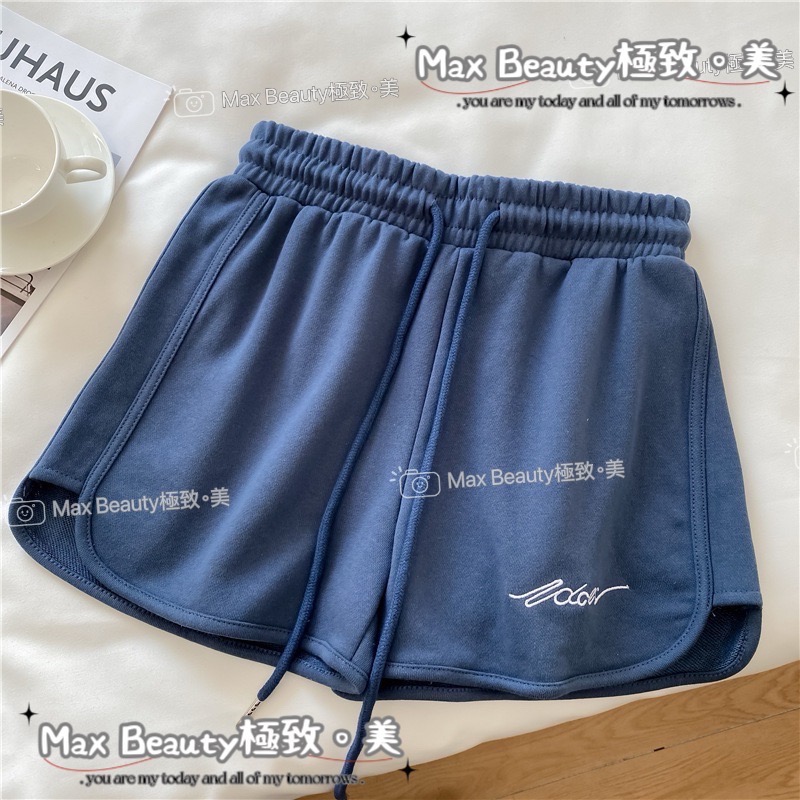 Max Beauty極致。美 字母刺繡休閒短褲 鬆緊 棉抽繩 運動 約會 踏青 夏日 性感 真理褲 顯瘦 居家 M51-細節圖10