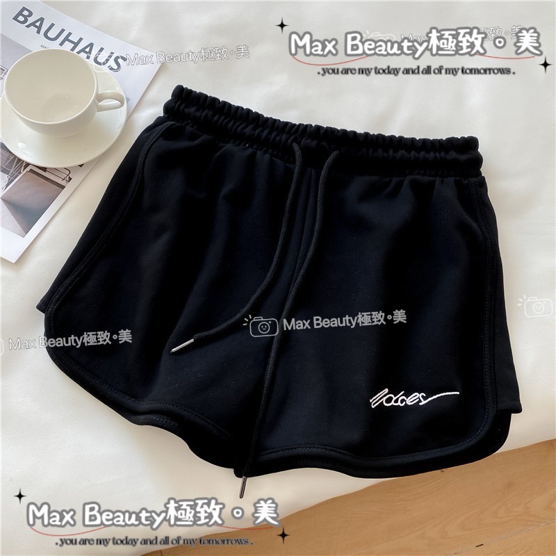 Max Beauty極致。美 字母刺繡休閒短褲 鬆緊 棉抽繩 運動 約會 踏青 夏日 性感 真理褲 顯瘦 居家 M51-規格圖11