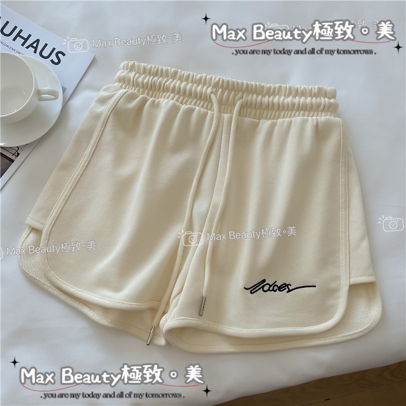 Max Beauty極致。美 字母刺繡休閒短褲 鬆緊 棉抽繩 運動 約會 踏青 夏日 性感 真理褲 顯瘦 居家 M51-規格圖11