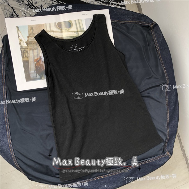 Max Beauty極致。美 竹節棉寬鬆無袖背心 夏季必備 透氣涼爽 日韓系 百搭 素色 工字背心 韓妞背心 不透K93-規格圖9