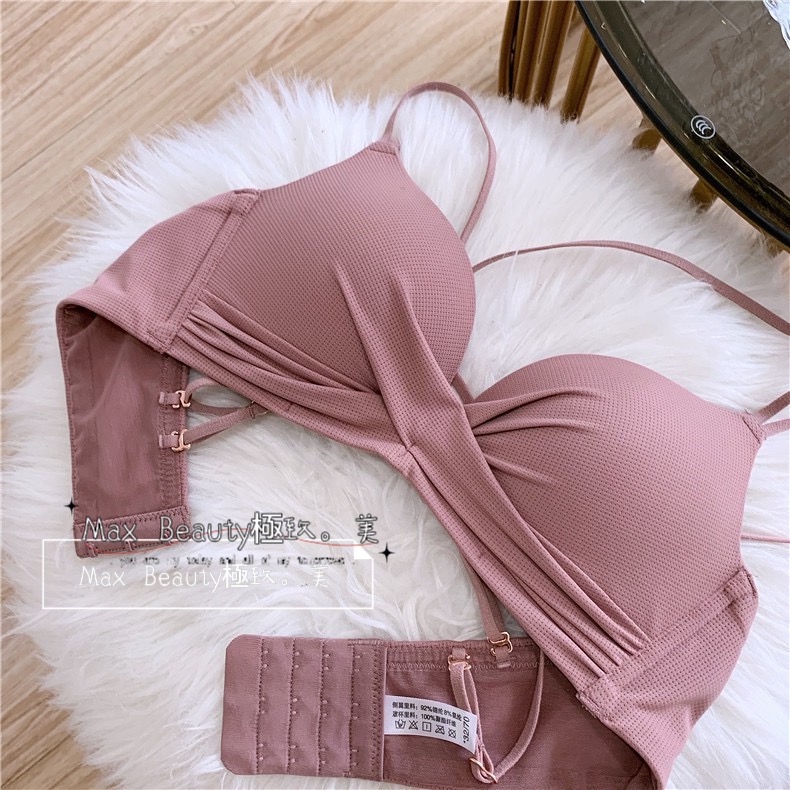 Max Beauty極致。美 簡約雙肩帶美背內衣 聚攏 爆乳 美背 小胸族 造型內衣 內褲成套 三角褲 韓系內衣 A75-規格圖11