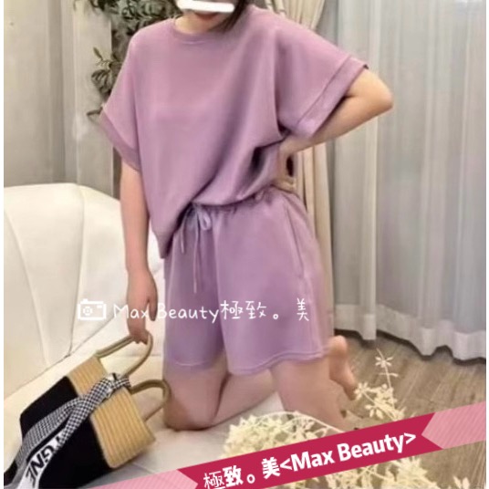 Max Beauty極致。美 韓系質感太空棉套裝 空氣棉 短袖上衣+短褲 素色套裝 休閒套裝 女生套裝 顯瘦套裝K101-規格圖10
