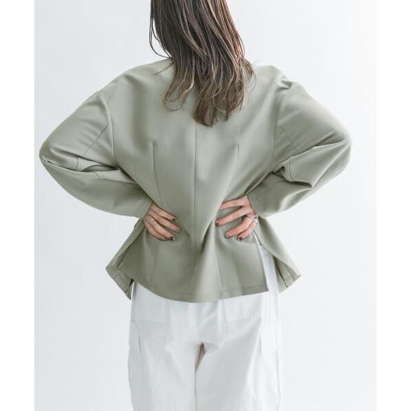 KBF 灰綠色無領剪裁西裝外套 日牌正品 二手日牌-細節圖3