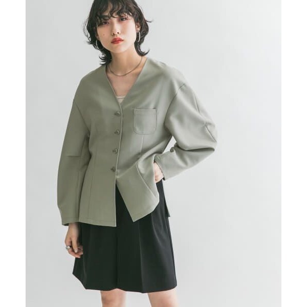 KBF 灰綠色無領剪裁西裝外套 日牌正品 二手日牌-細節圖4