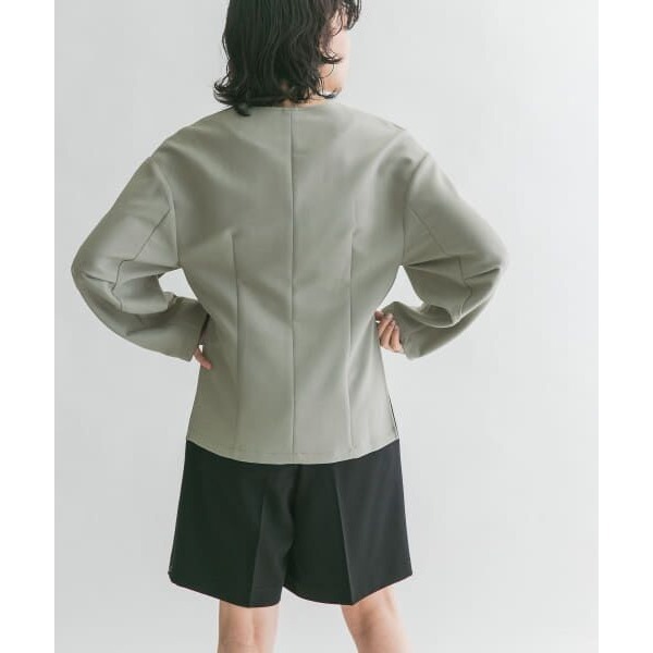 KBF 灰綠色無領剪裁西裝外套 日牌正品 二手日牌-細節圖5