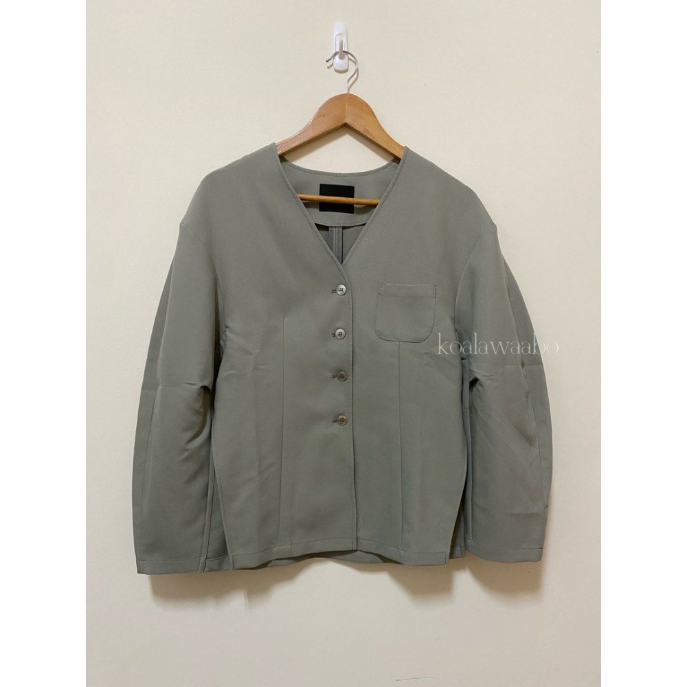 KBF 灰綠色無領剪裁西裝外套 日牌正品 二手日牌-細節圖7