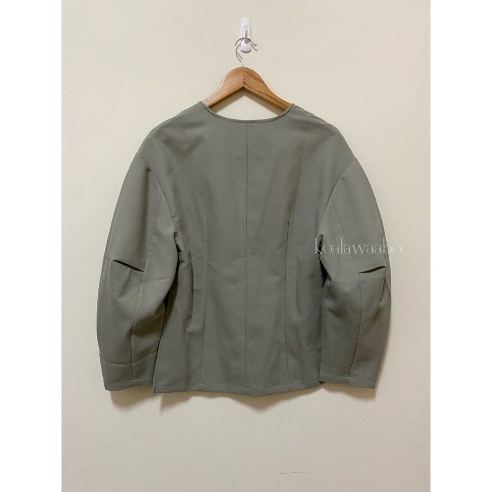 KBF 灰綠色無領剪裁西裝外套 日牌正品 二手日牌-細節圖8