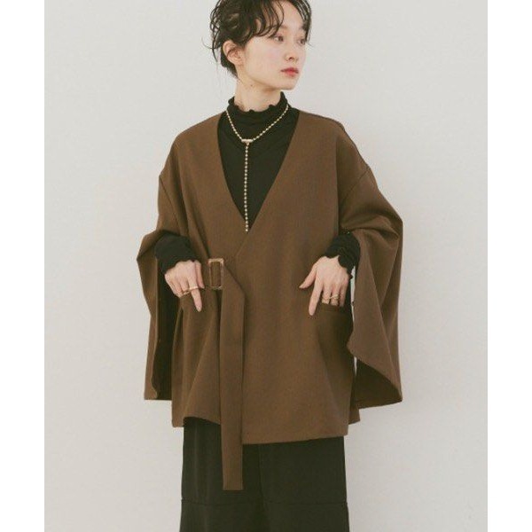 moi tytto 棕色開袖斗篷西裝外套 日牌正品 二手日牌-細節圖2