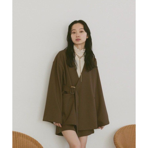 moi tytto 棕色開袖斗篷西裝外套 日牌正品 二手日牌-細節圖3