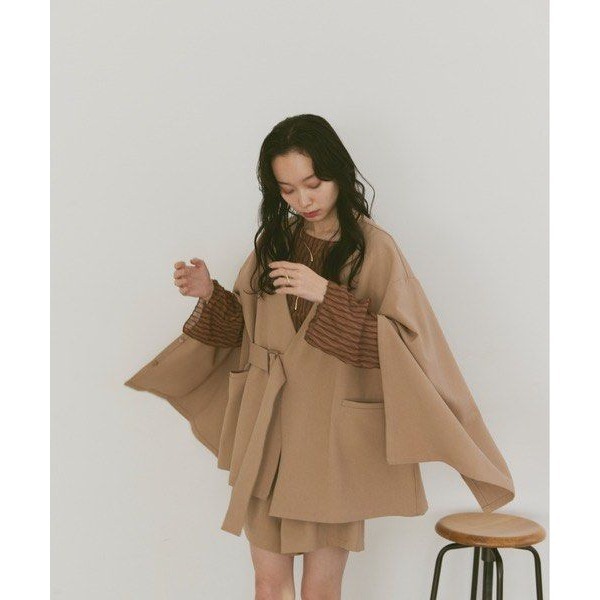 moi tytto 褐色開袖斗篷西裝外套 日牌正品 二手日牌-細節圖3