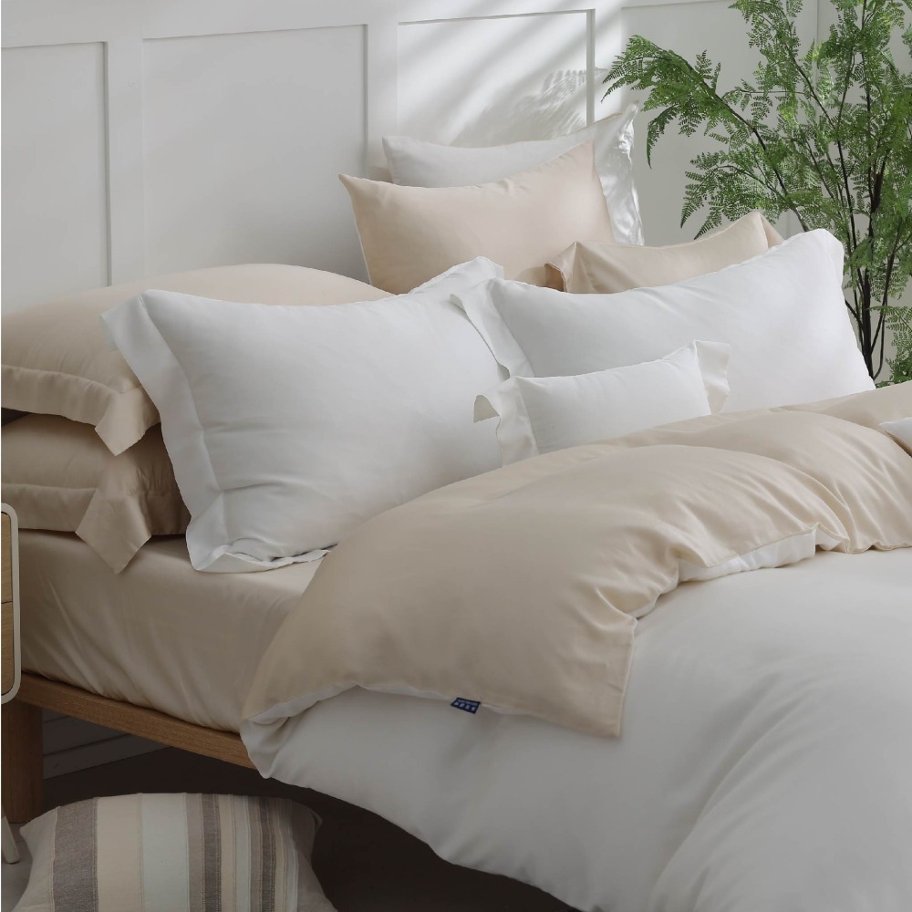 【禾肯居家】60支天絲/IKEA歐規/床包枕套三件式/素色系列/牛奶燕麥-細節圖2
