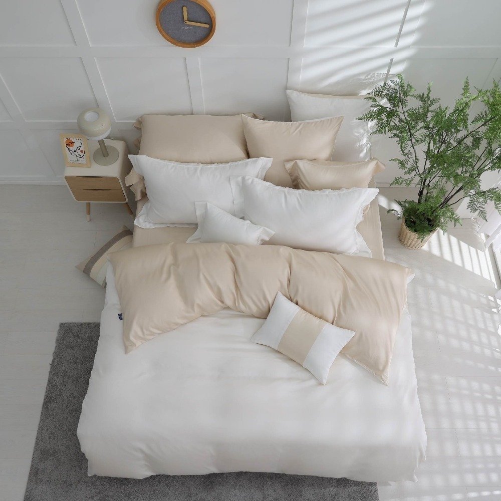 【禾肯居家】60支天絲/IKEA歐規/床包枕套三件式/素色系列/牛奶燕麥-細節圖4