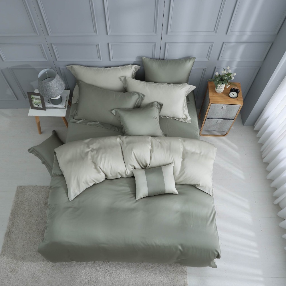 【禾肯居家】60支天絲/IKEA歐規/床包枕套三件式/素色系列/抹茶森林-細節圖2