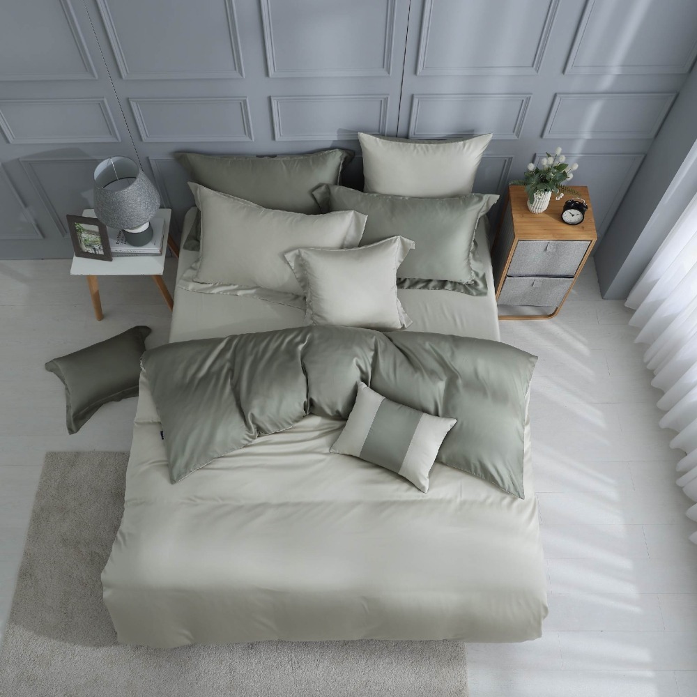 【禾肯居家】60支天絲/IKEA歐規/床包枕套三件式/素色系列/抹茶森林-細節圖3