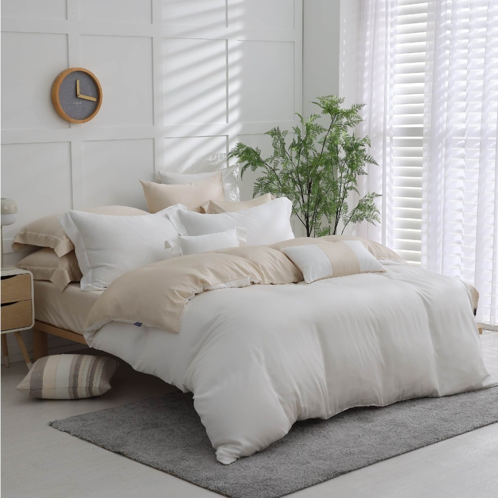 【禾肯居家】60支天絲/單人雙人加大特大/床包枕套三件式/素色系列/牛奶燕麥-細節圖2