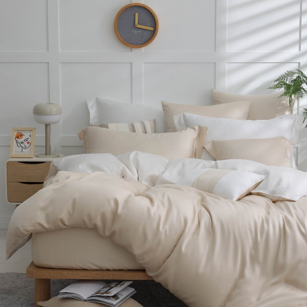【禾肯居家】60支天絲/單人雙人加大特大/床包枕套三件式/素色系列/牛奶燕麥-細節圖3