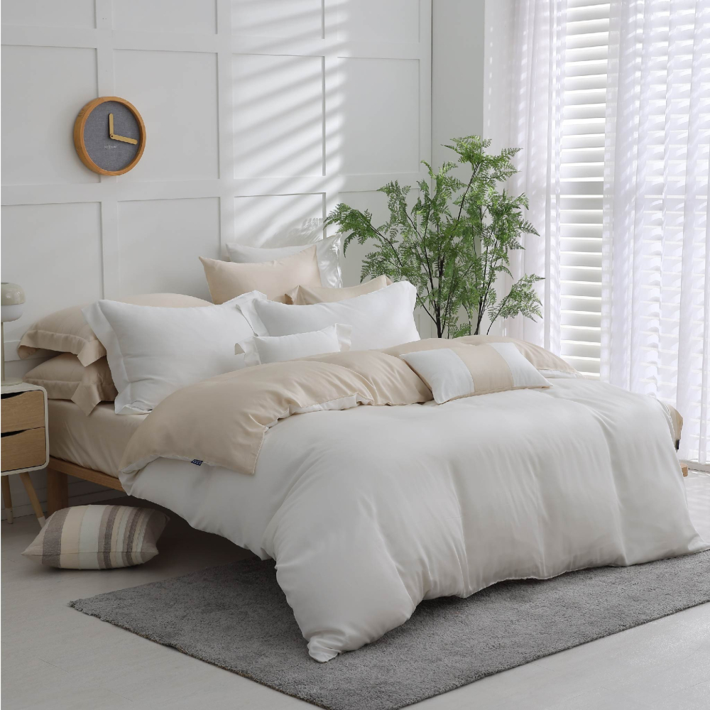 【禾肯居家】60支天絲/IKEA歐規/床包枕套兩用被四件式/素色系列/牛奶燕麥-細節圖3